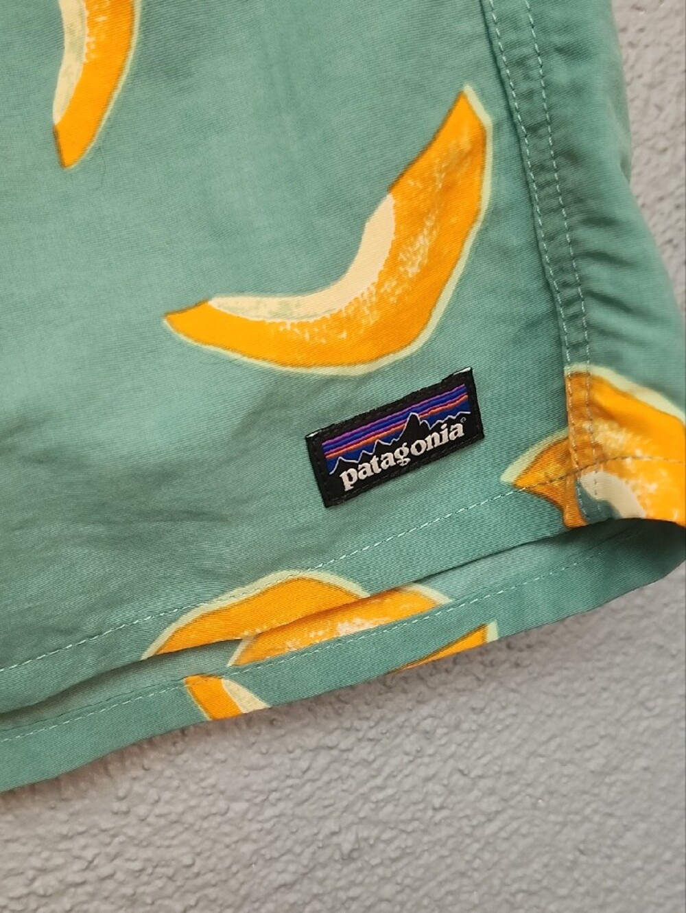 Patagonia Mint Green Shorts with Yellow Fruit Print - Picture 2 of 4
